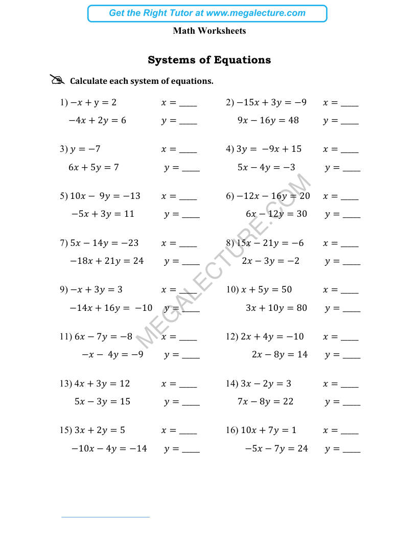 Page 1 of Systems Of Equations