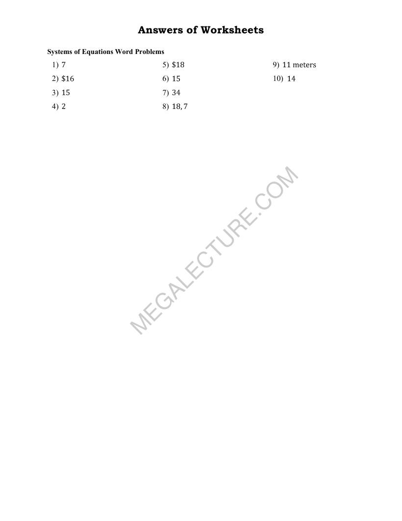 Page 2 of Systems Of Equations Word Problems