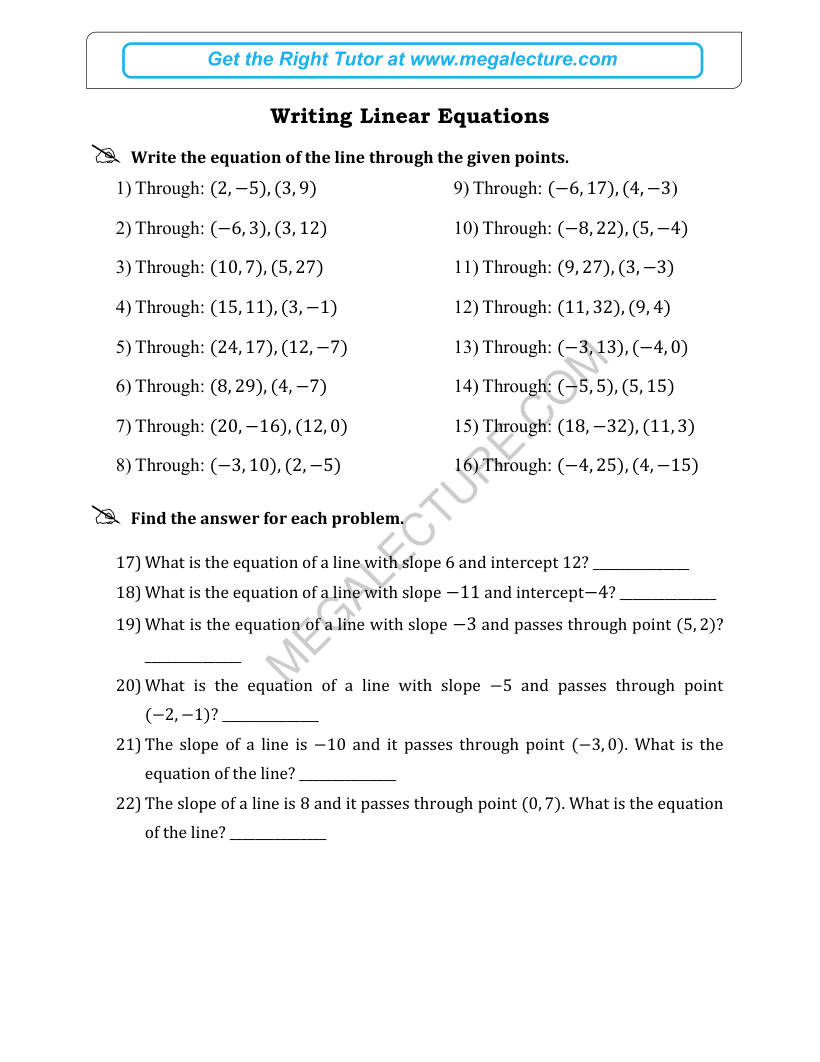 Page 1 of Writing Linear Equations