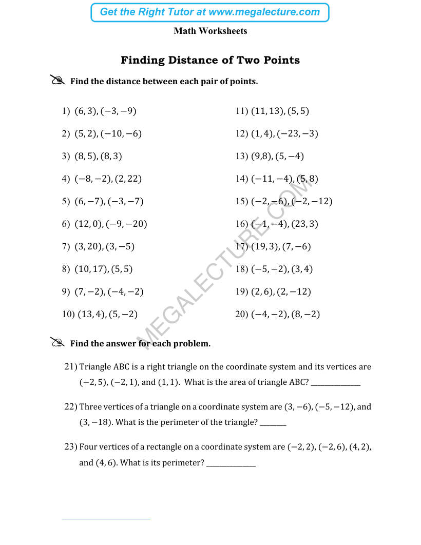 Page 1 of Finding Distance Of Two Points