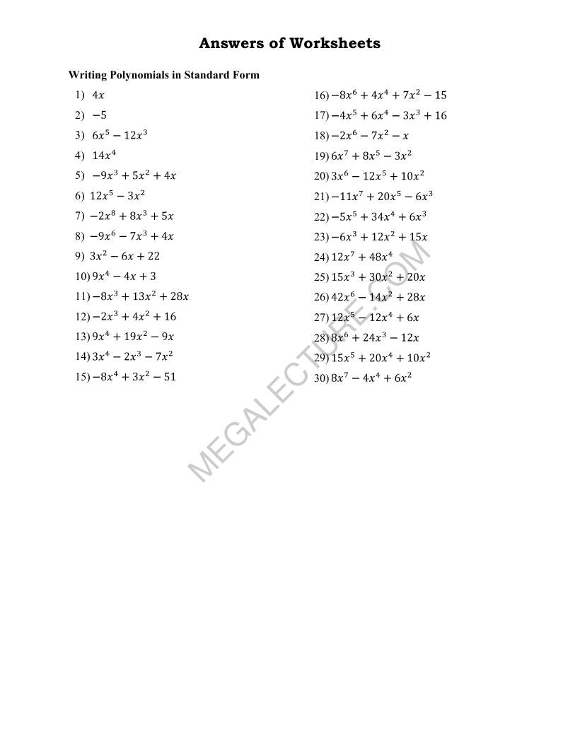 Page 2 of Writing Polynomials In Standard Form
