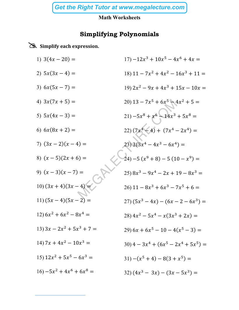 Page 1 of Simplifying Polynomials