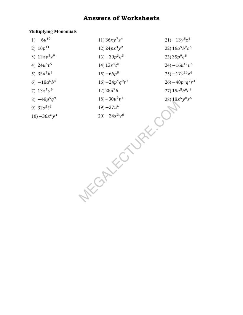 Page 2 of Multiplying Monomials