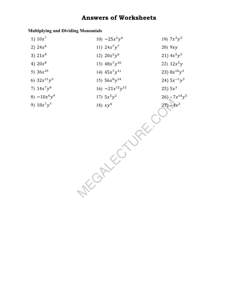Page 2 of Multiplying And Dividing Monomials
