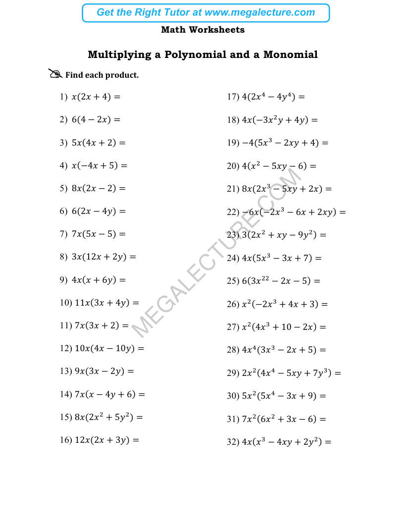 Page 1 of Multiplying A Polynomial And A Monomial