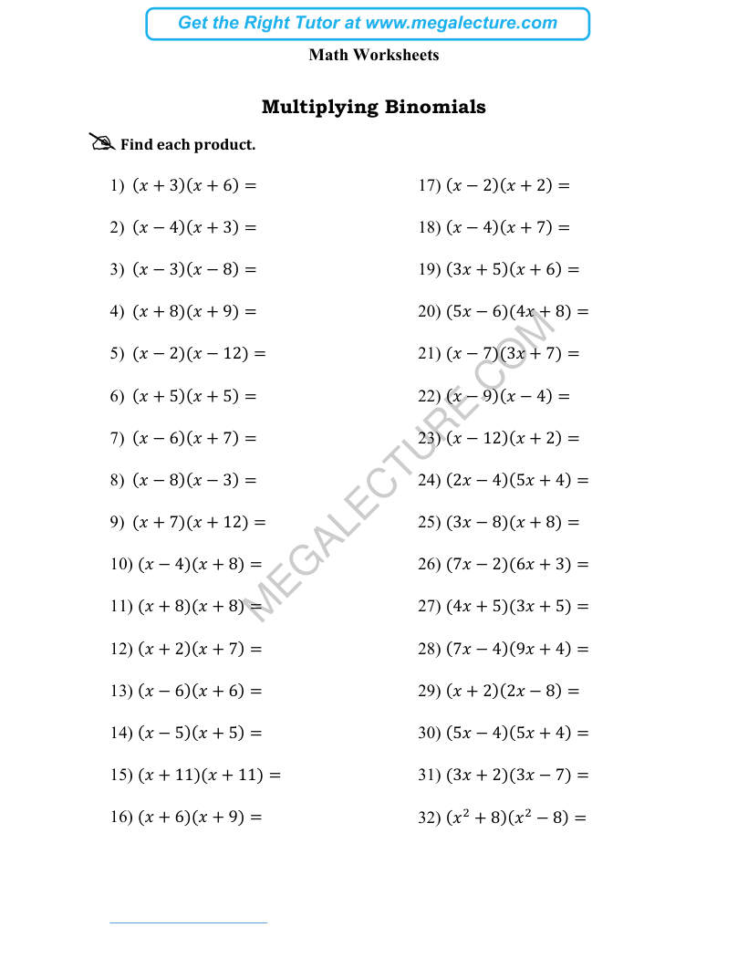Page 1 of Multiplying Binomials