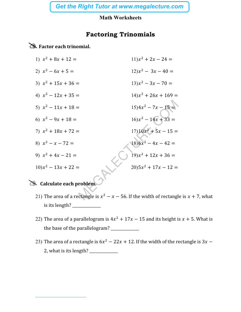 Page 1 of Factoring Trinomials
