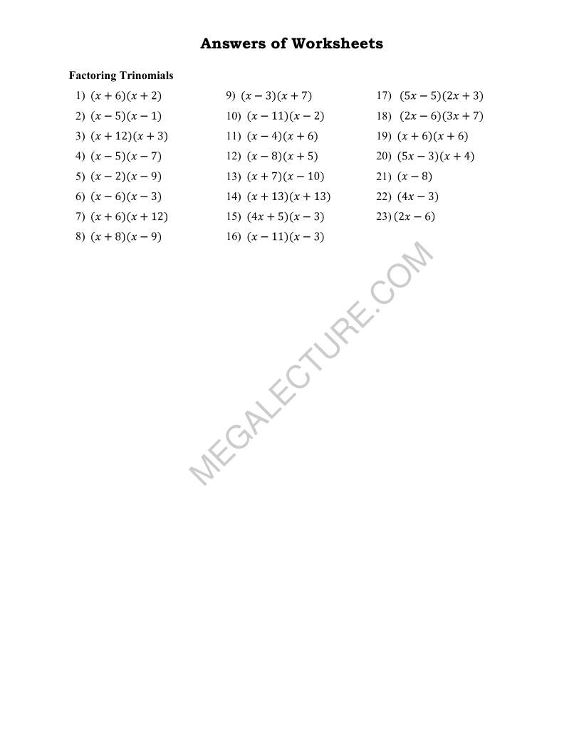 Page 2 of Factoring Trinomials