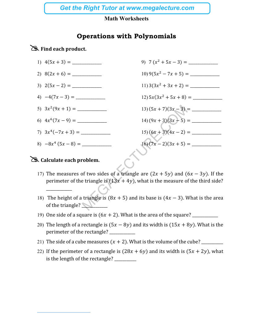 Page 1 of Operations With Polynomials