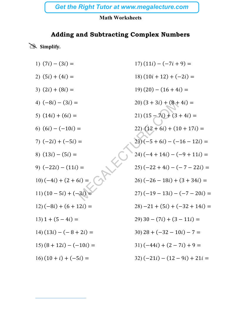 Page 1 of Adding And Subtracting Complex Numbers