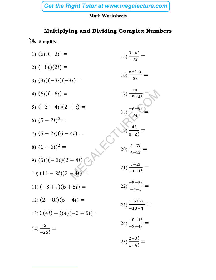 Page 1 of Multiplying And Dividing Complex Numbers