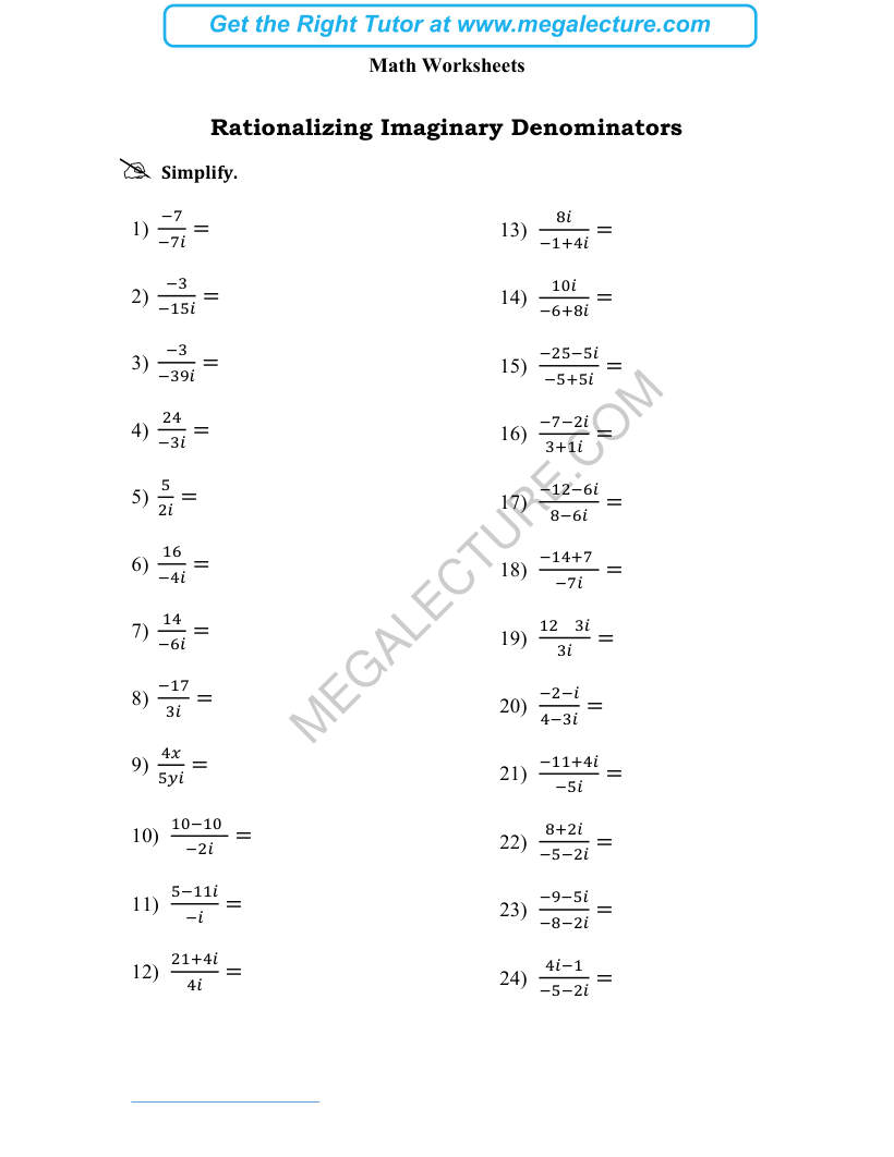 Page 1 of Rationalizing Imaginary Denominators