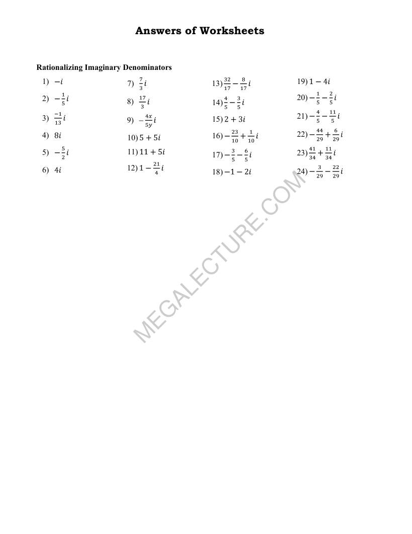 Page 2 of Rationalizing Imaginary Denominators