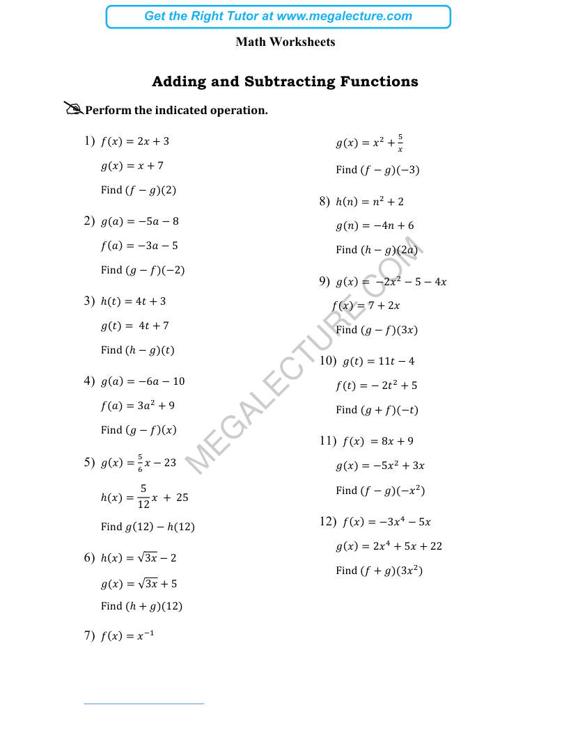 Page 1 of Adding And Subtracting Functions