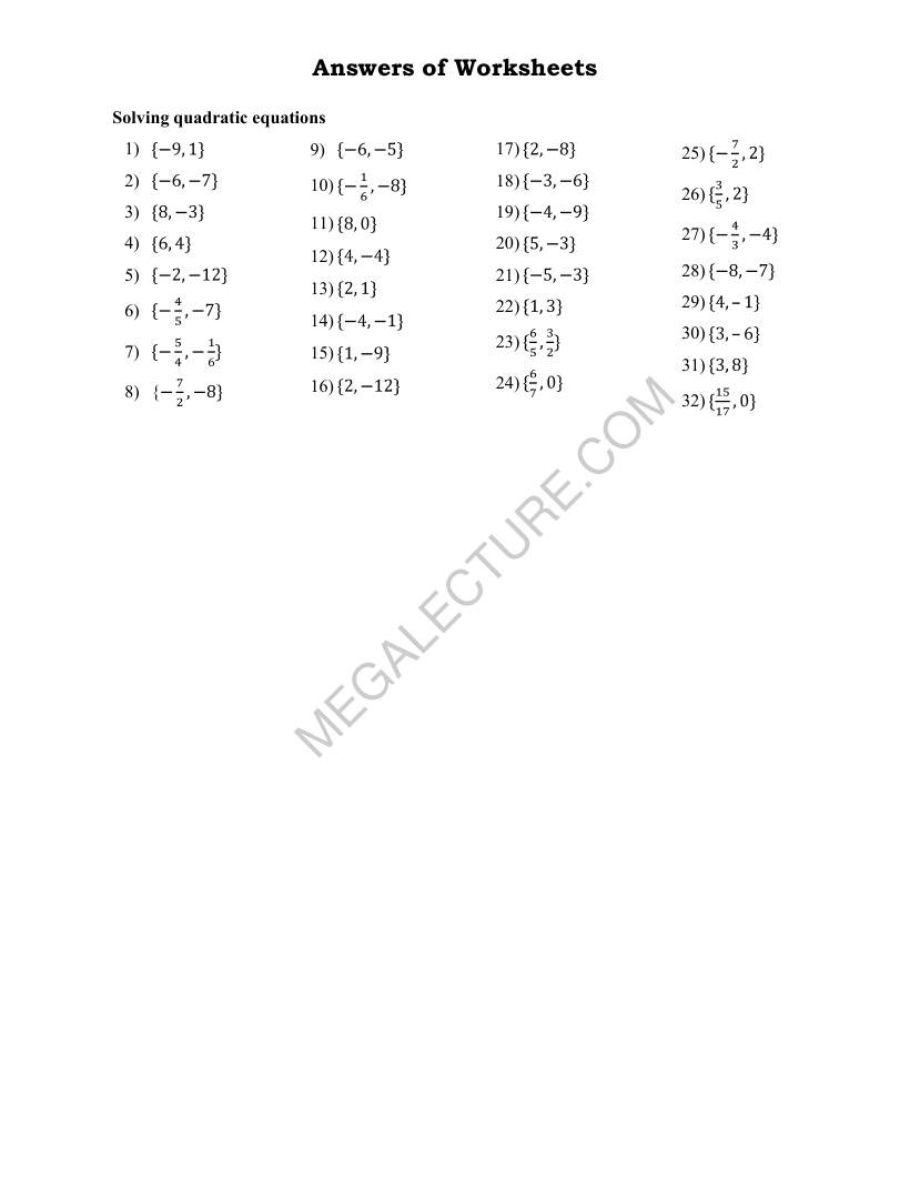 Page 2 of Solving Quadratic Equations