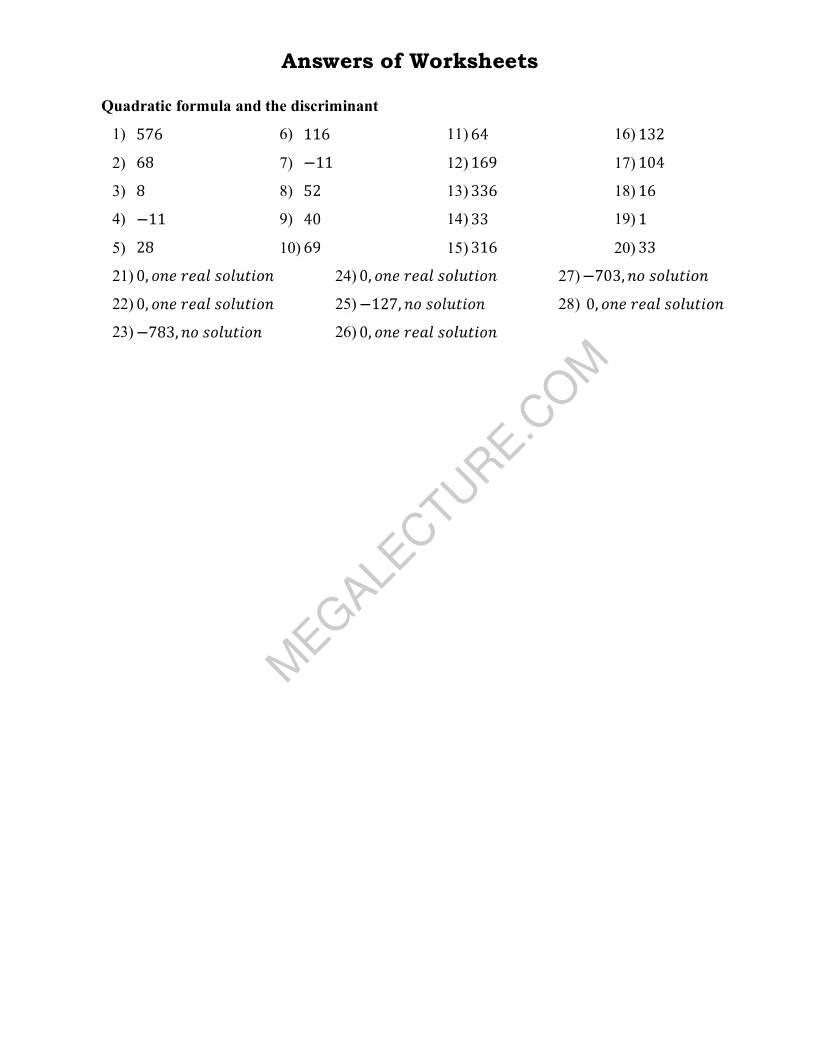 Page 2 of Quadratic Formula And The Discriminant