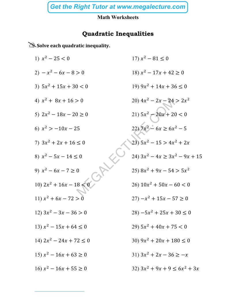 Page 1 of Quadratic Inequalities