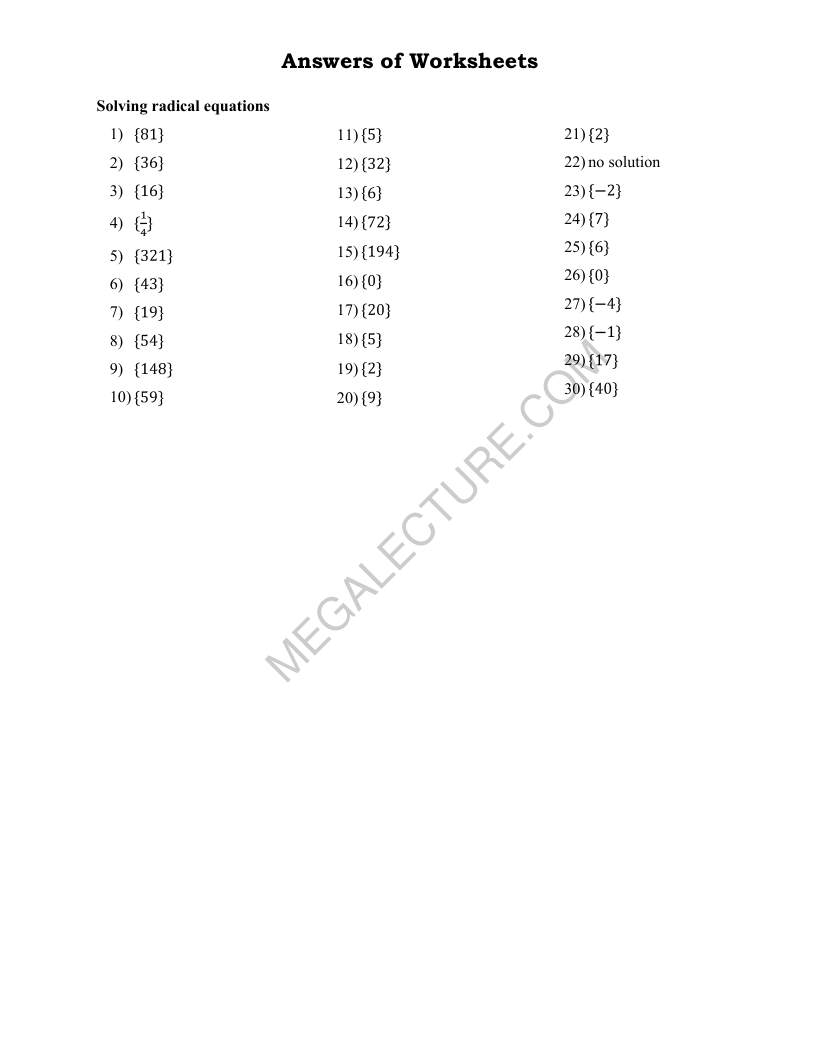 Page 2 of Solving Radical Equations