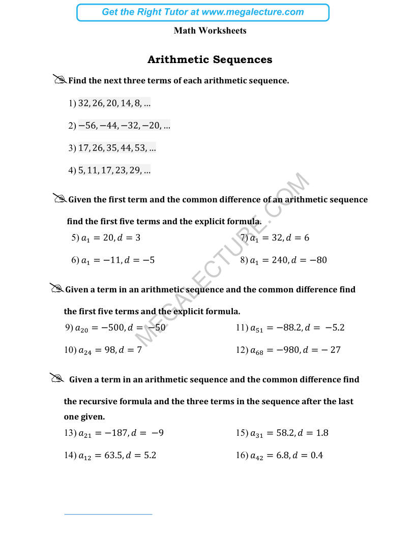 Page 1 of Arithmetic Sequences