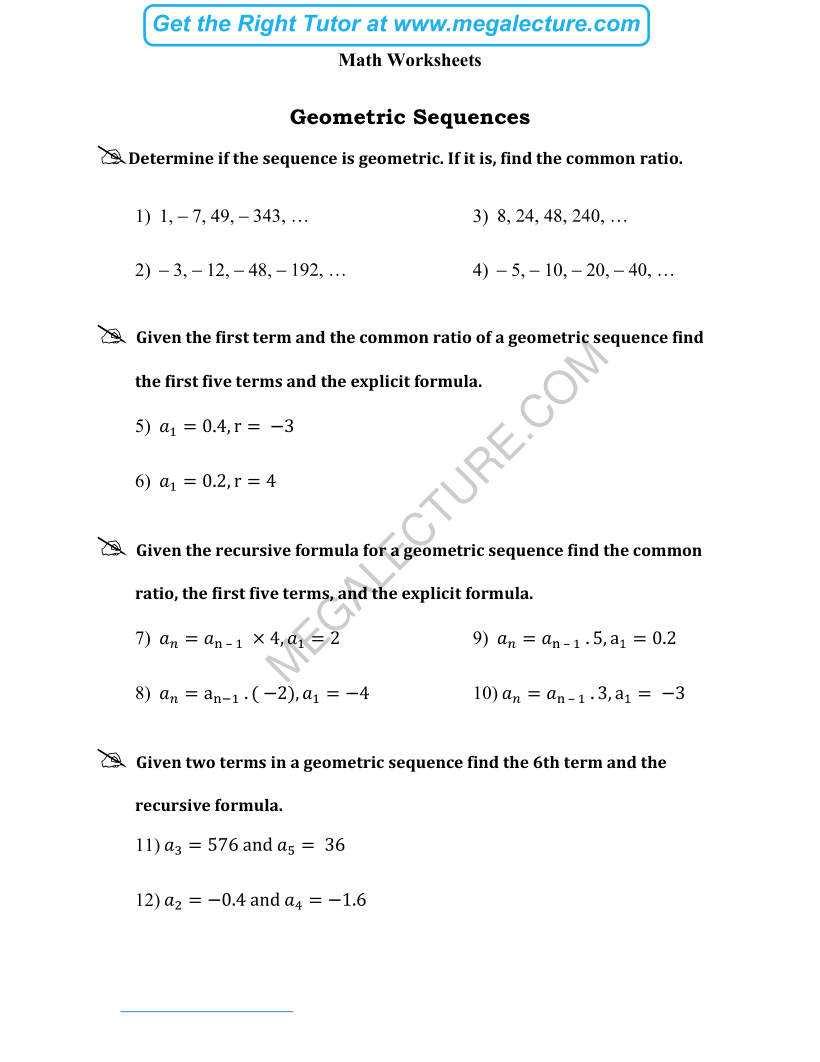 Page 1 of Geometric Sequences