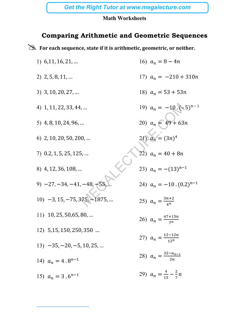 Page 1 of Comparing Arithmetic And Geometric Sequences