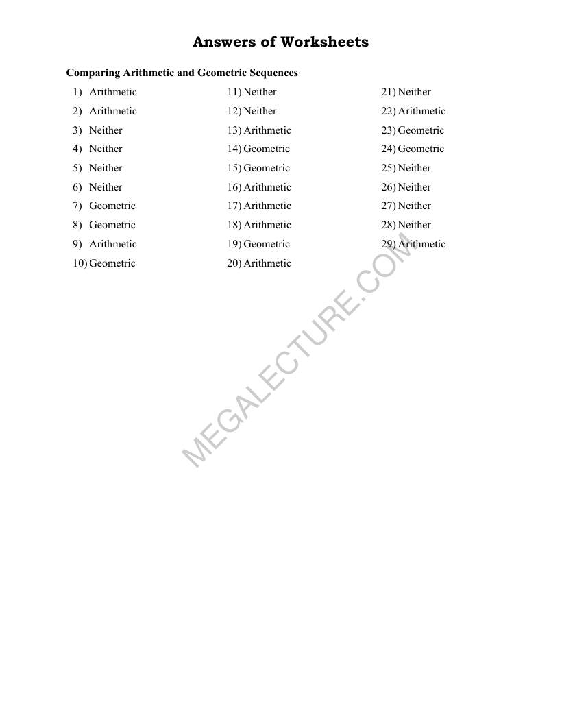 Page 2 of Comparing Arithmetic And Geometric Sequences