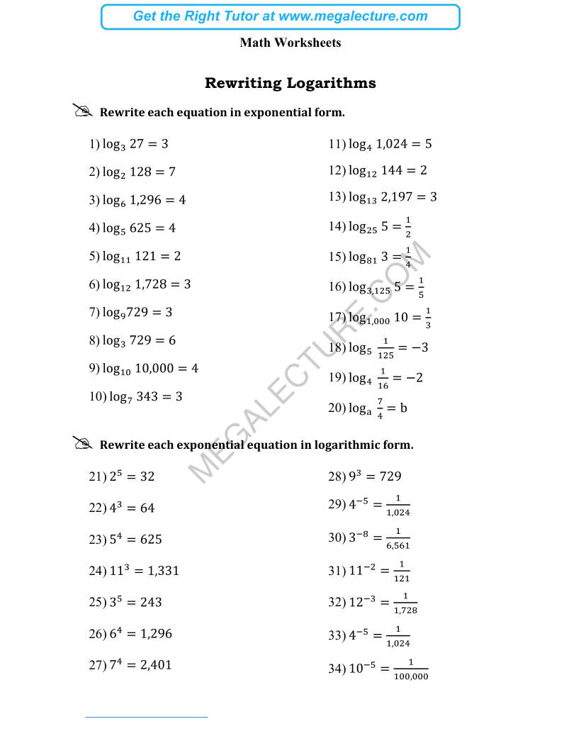 Page 1 of Rewriting Logarithms