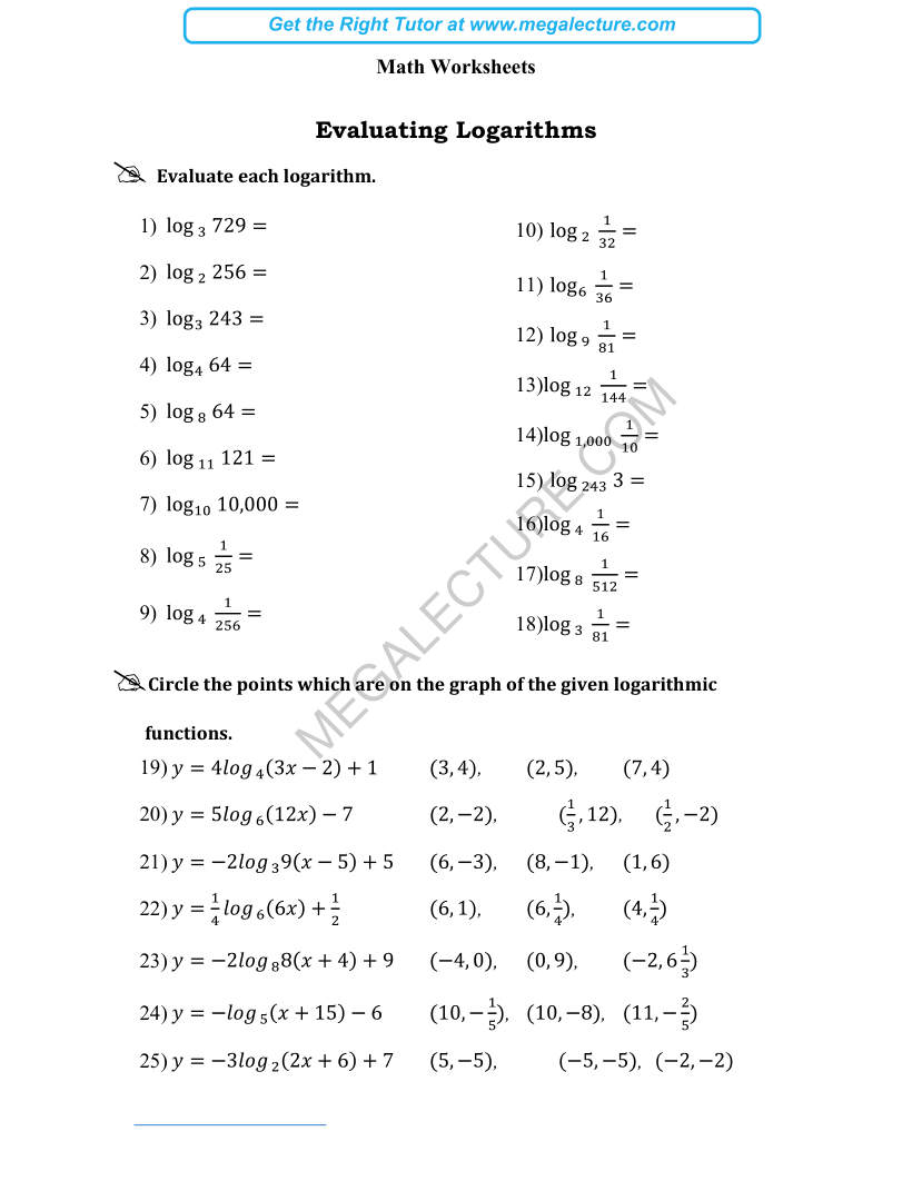 Page 1 of Evaluating Logarithms