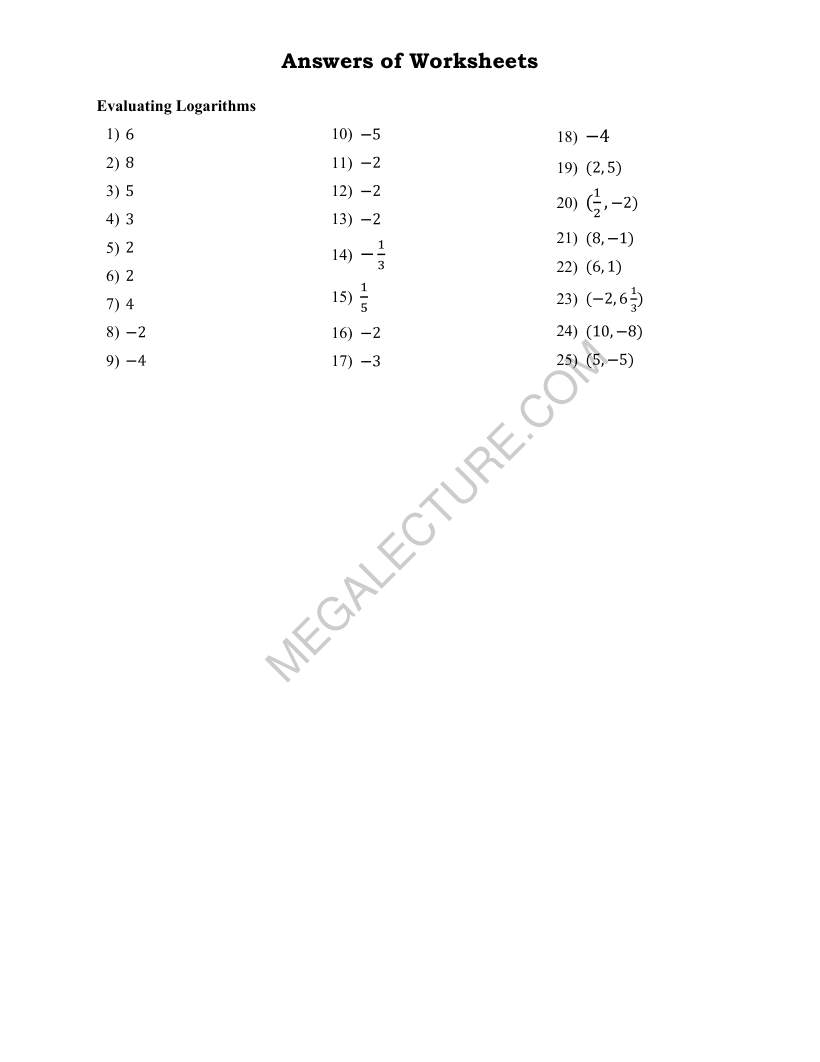 Page 2 of Evaluating Logarithms