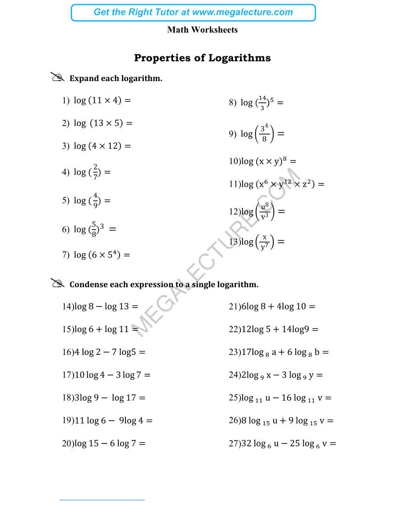 Page 1 of Properties Of Logarithms