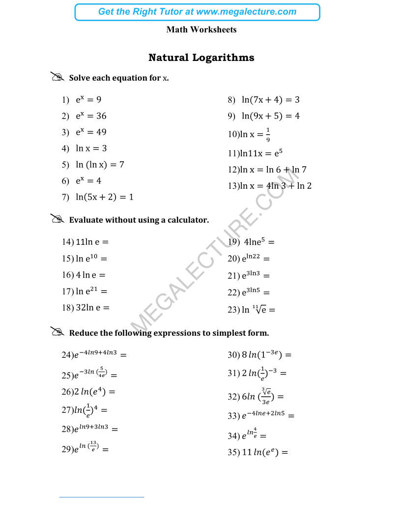 Page 1 of Natural Logarithms