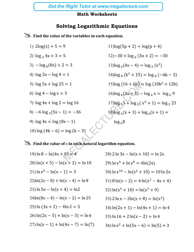 Page 1 of Solving Logarithmic Equations