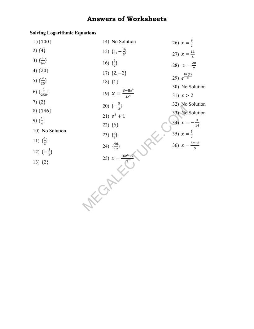 Page 2 of Solving Logarithmic Equations