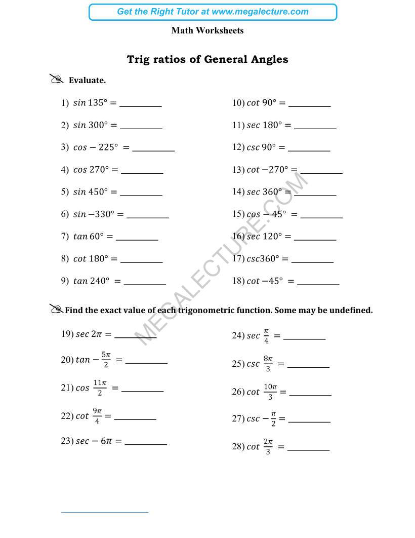 Page 1 of Trig Ratios Of General Angles