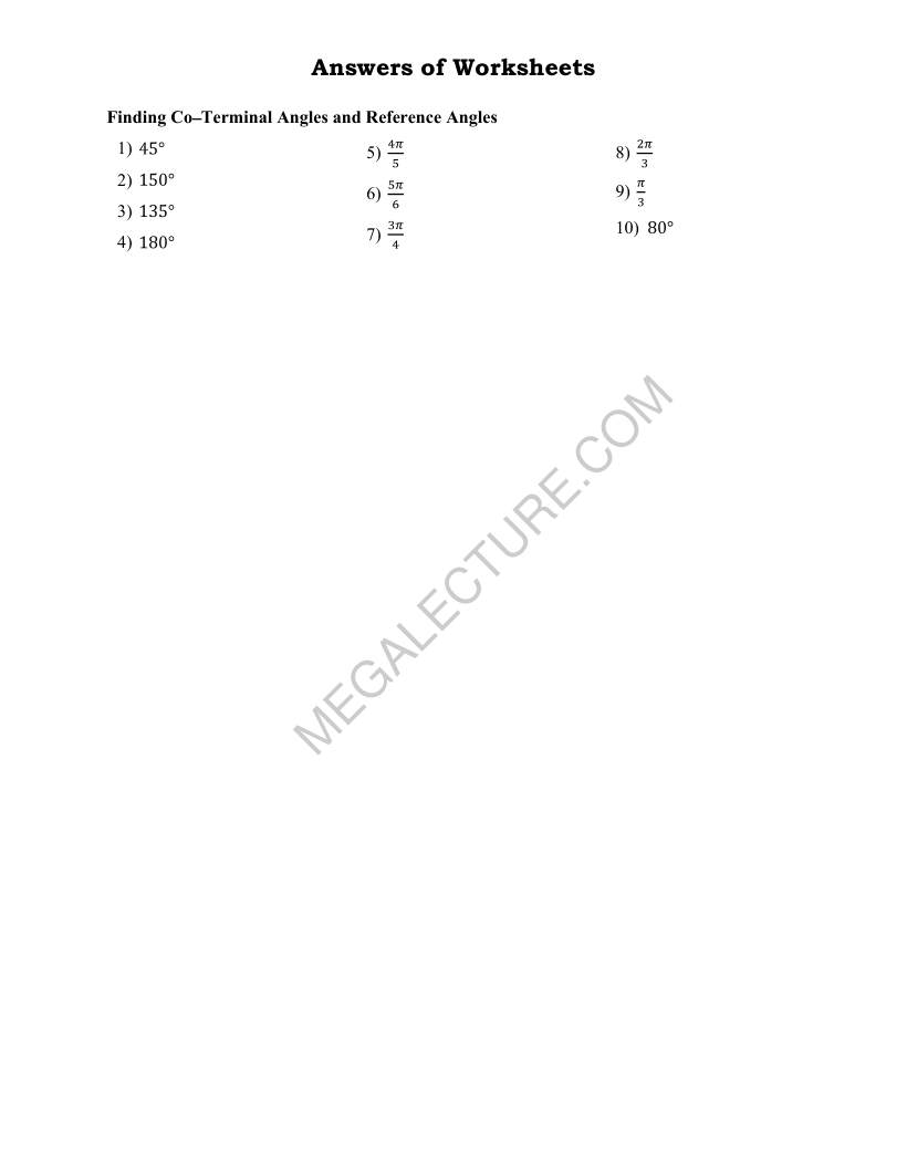 Page 2 of Finding Co Terminal Angles And Reference Angles