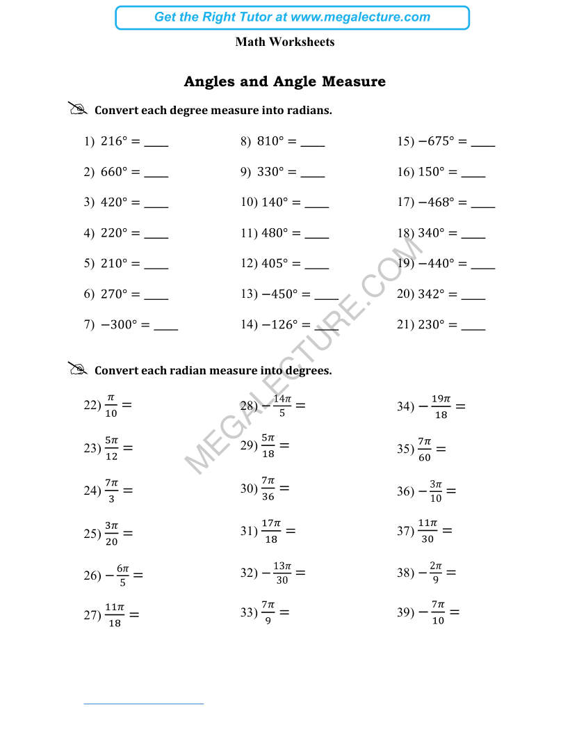 Page 1 of Angles And Angle Measure