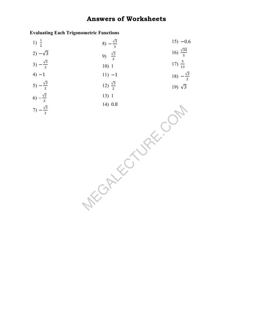 Page 2 of Evaluating Trigonometric Functions