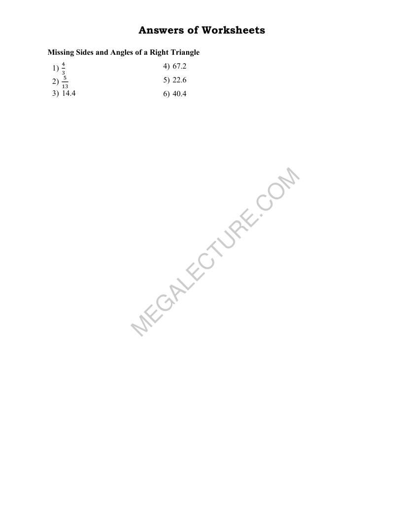 Page 2 of Missing Sides And Angles Of A Right Triangle