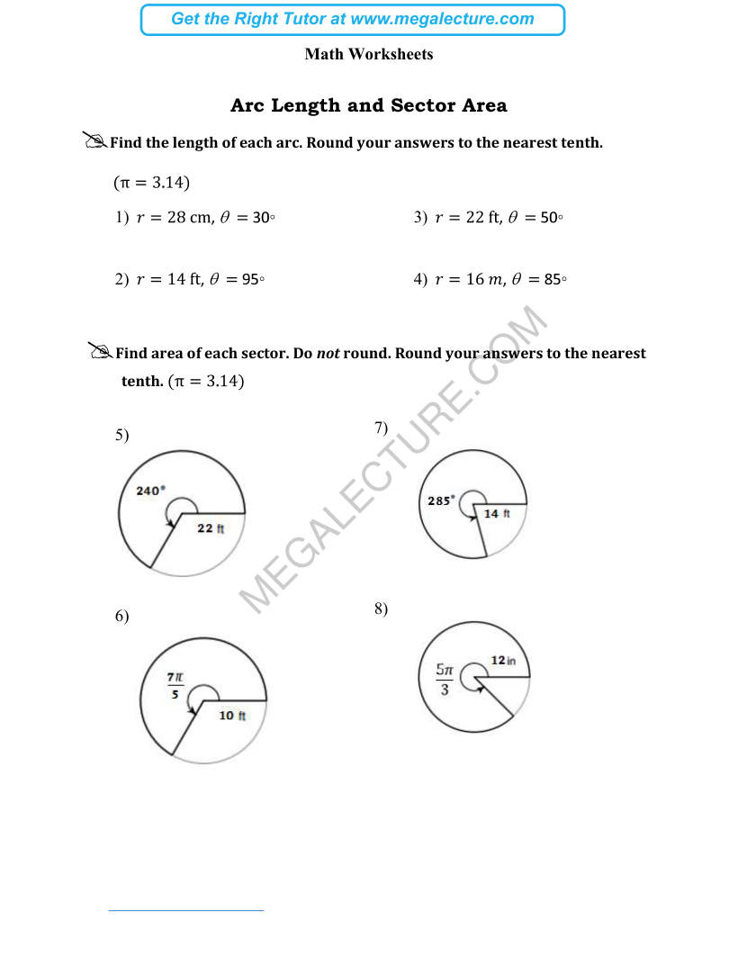 Page 1 of Arc Length And Sector Area