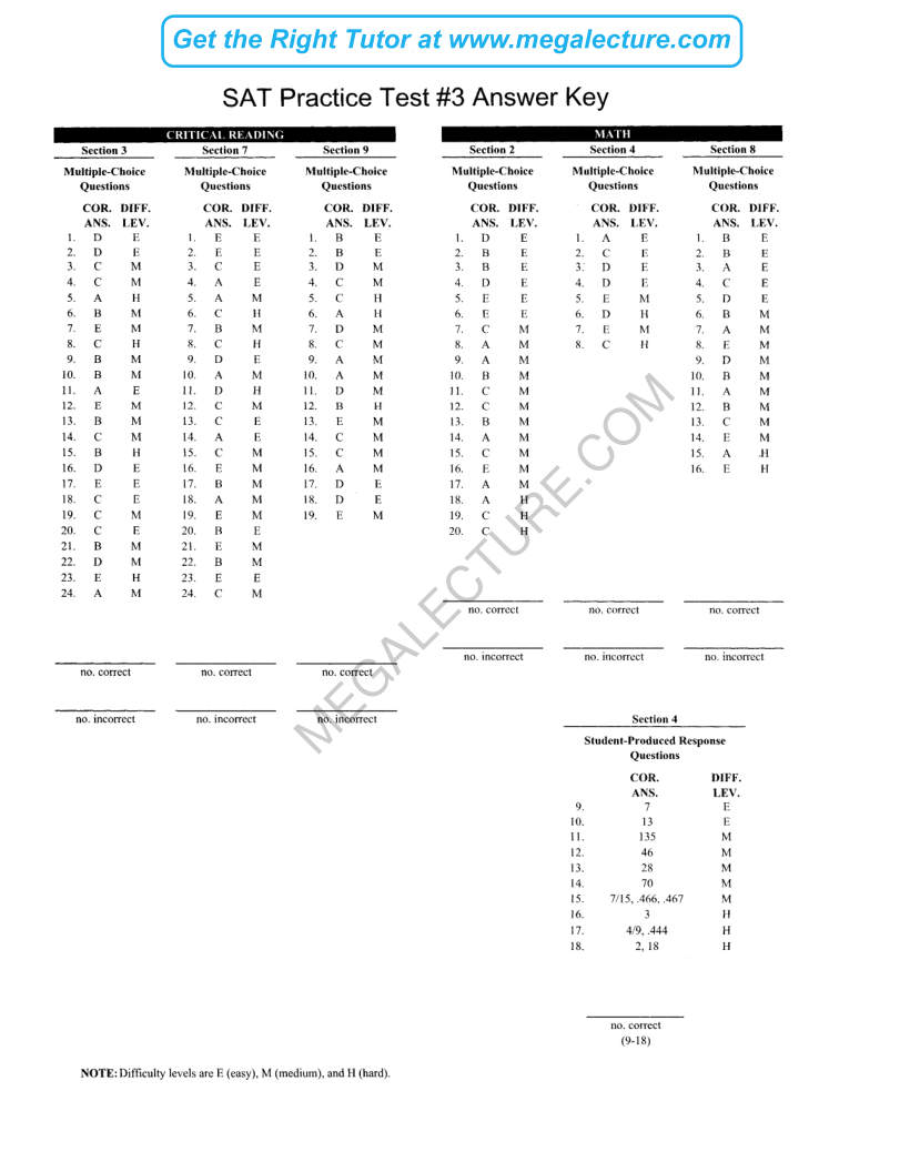 Page 1 of Real SAT Paper 3 — Answers