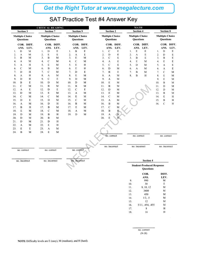 Page 1 of Real SAT Paper 4 — Answers