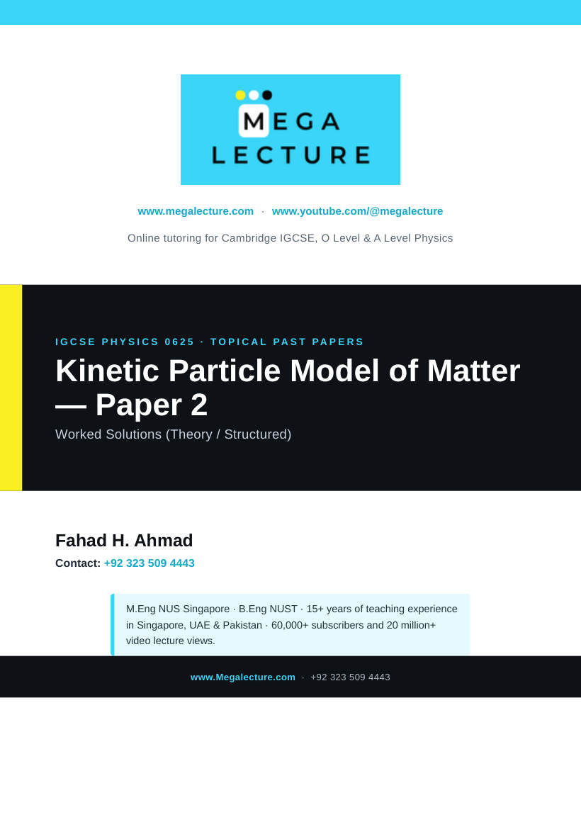 Page 1 of IGCSE Physics Kinetic Particle Model of Matter: Paper 2 Worked Solutions
