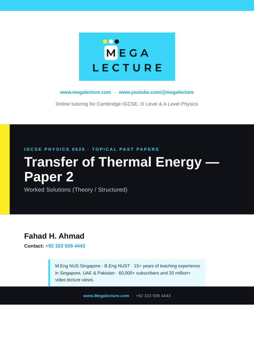 Page 1 of IGCSE Physics Transfer of Thermal Energy: Paper 2 Worked Solutions