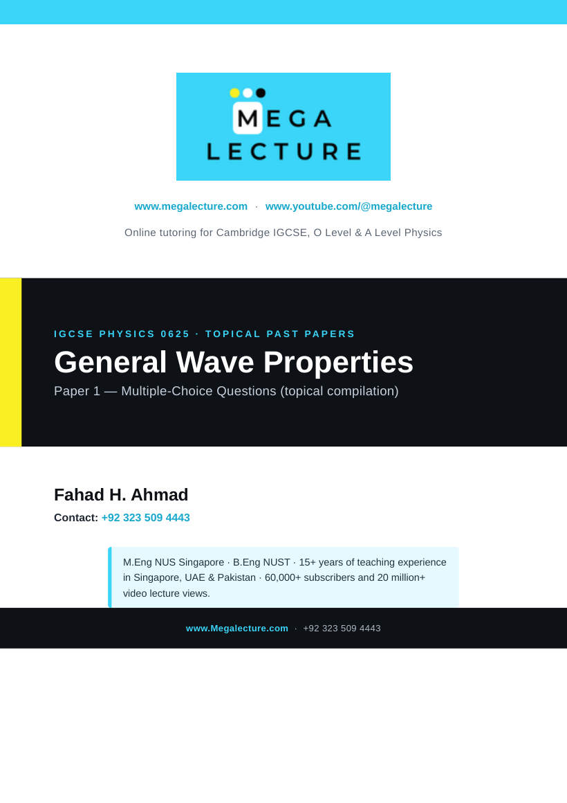 Page 1 of IGCSE Physics General Wave Properties: Paper 1 MCQ Questions