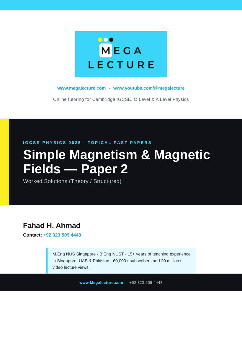 Page 1 of IGCSE Physics Simple Magnetism & Magnetic Fields: Paper 2 Worked Solutions