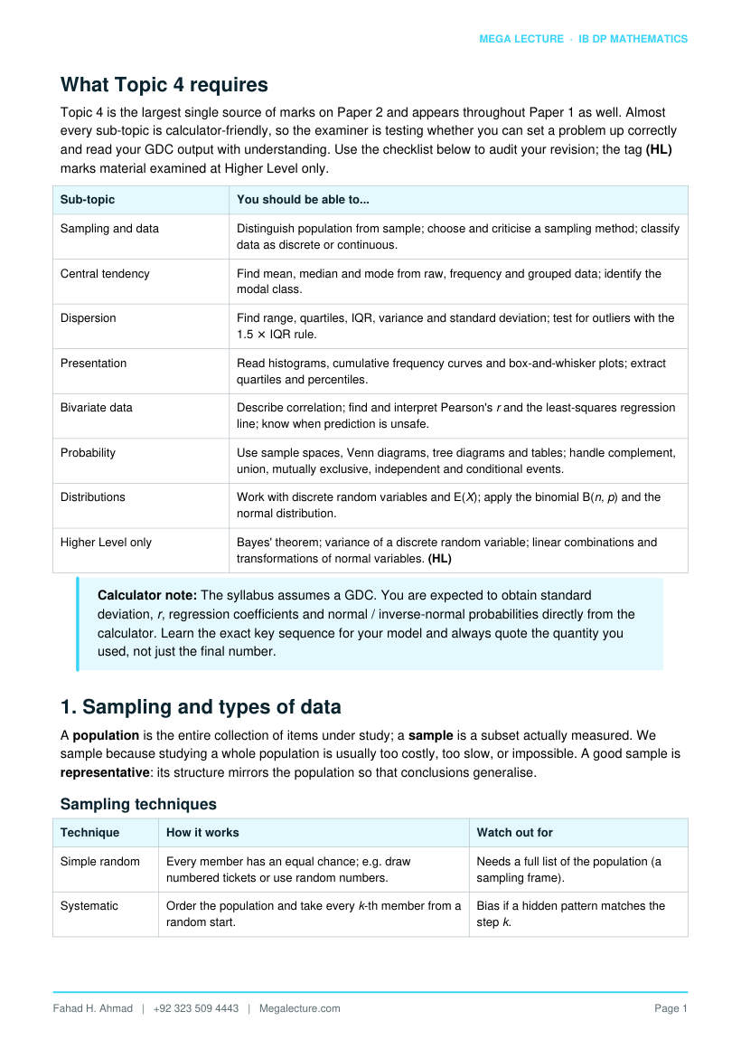 Page 2 of Topic 4: Statistics and Probability