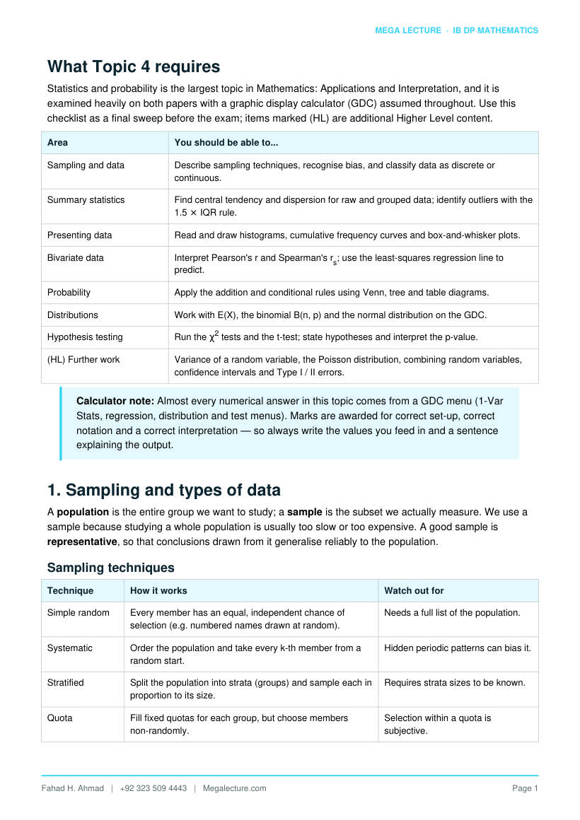 Page 2 of Topic 4: Statistics and Probability