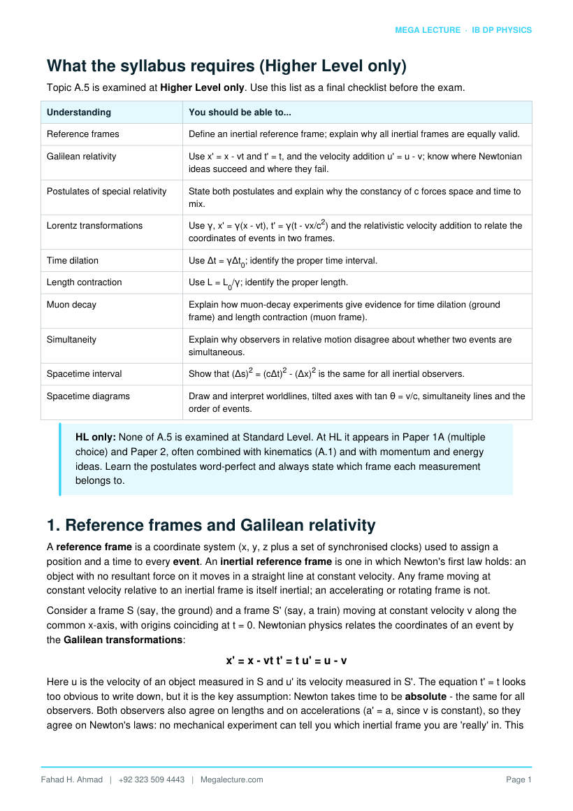 Page 2 of A.5 Galilean and Special Relativity (HL)