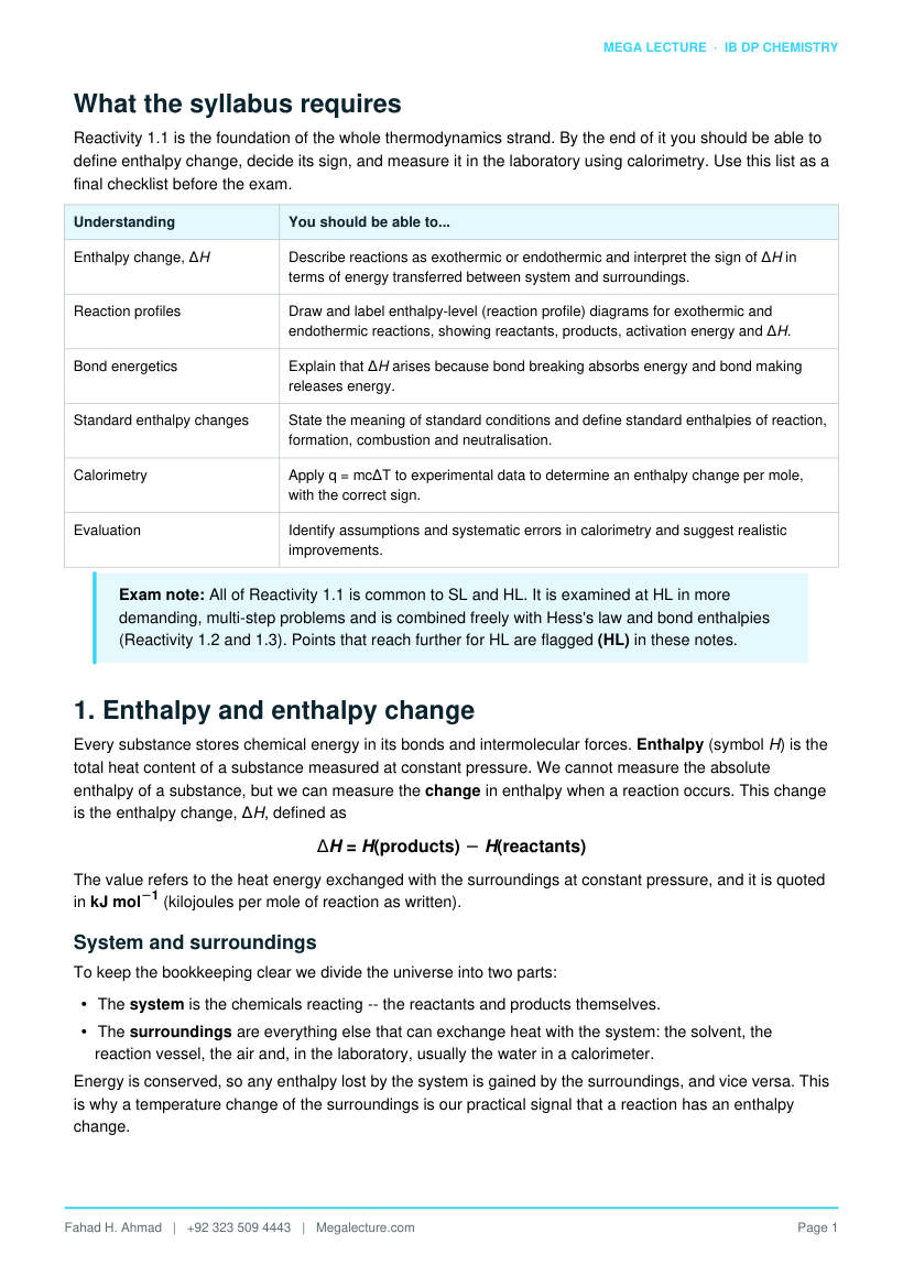 Page 2 of Reactivity 1.1 Measuring Enthalpy Changes