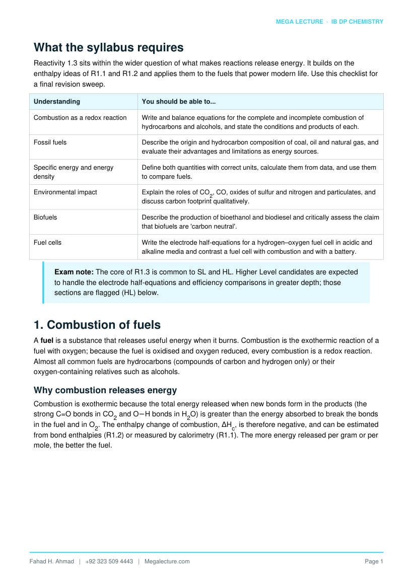 Page 2 of Reactivity 1.3 Energy from Fuels